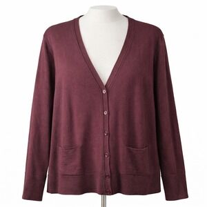Halogen 100% Merino Wool Burgundy Button Cardigan Sweater XL Preppy Classic
